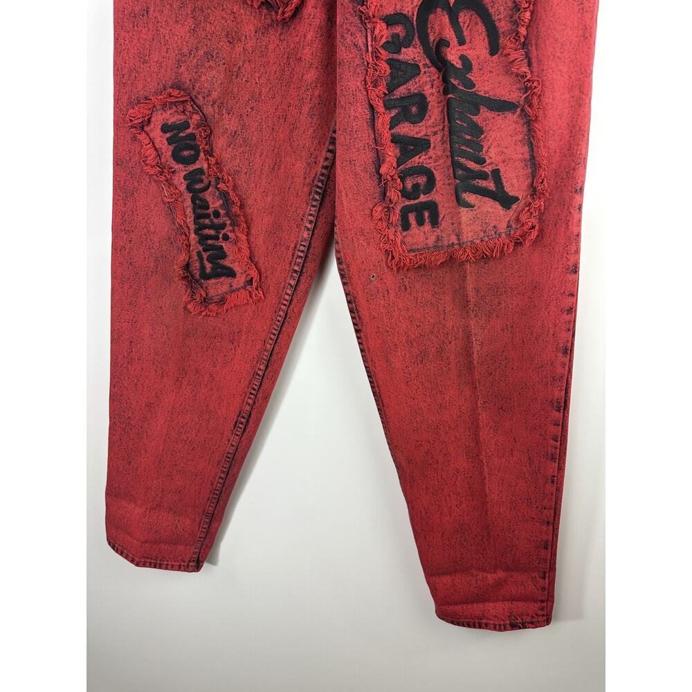 Vtg 90's Exhaust Red Acid Wash Graphic Denim Jeans Grunge Punk Size 31 *Flawed - Picture 5 of 16